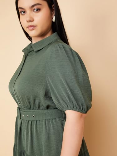 Max Women Textured Tiered Midi Dress(Green_5XL)