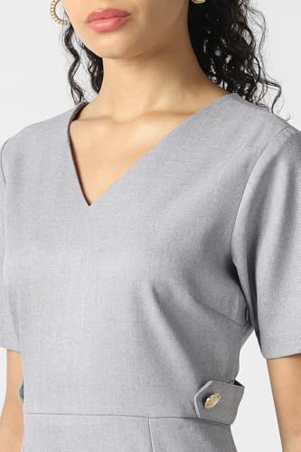 Women Grey Solid Knee Length Formal Dress