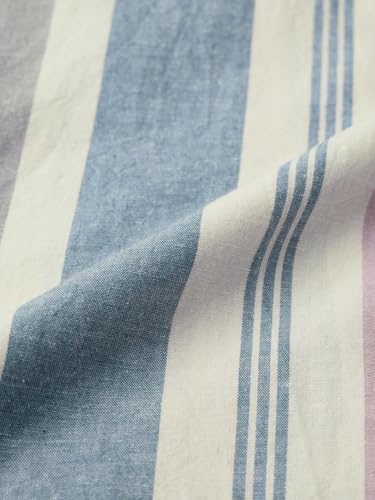 The Souled Store Cotton Linen Stripes: Marine Men and Boys Long Sleeves Collared Neck Button Front Regular Fit Lightweight Breathable Casual Cotton Linen Shirts Cream