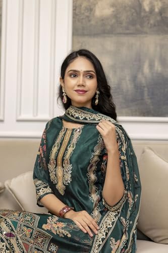 NIVANA Embroidered & Printed Asymmetric Kurta with Palazzo & Printed Dupatta | XXL | Teal | Paisley & Floral Print | 3 Piece Ethnic Set