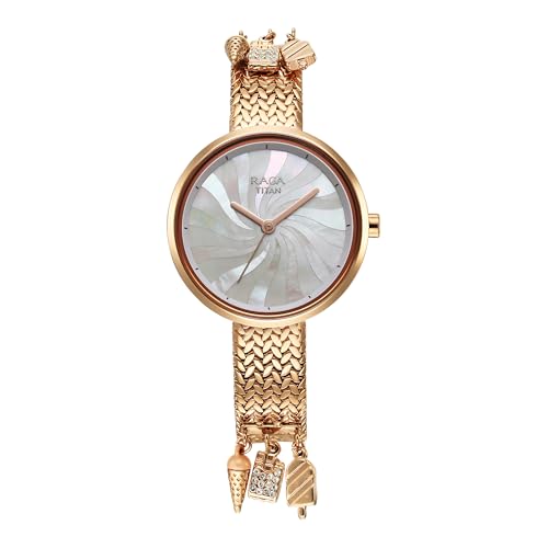 Titan Raga Memoirs Quartz Analog Mother of Pearl Dial with Rose Gold Metal Strap Watch for Women