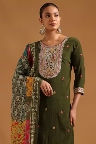 Soch Womens Green Viscose Blend Ethnic Motifs Zari Embroidered Salwar Suit With Sequin