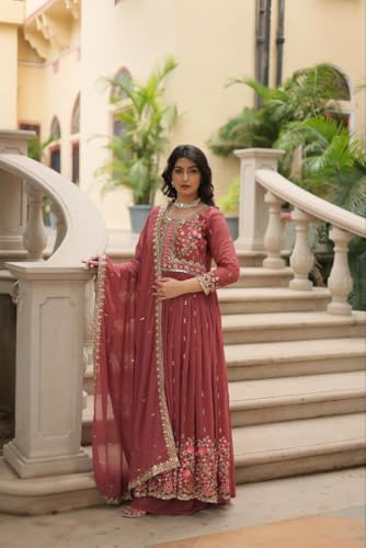 Pristiq Fashion Faux Embrodary work Anarkali Gown With Sharara set For Women // Ethnic Wear (IN, Alpha, 2XL, Regular, Onian)