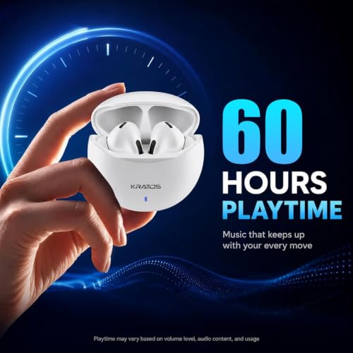 Kratos TW02 Ear Buds Wireless with 60H Playtime, Noise Isolation & Clear Calls, Bluetooth Earbuds with Voice Assistant, Ear Buds with Bluetooth V 5.3 & with Type C Fast Charging, IPX5 TWS Earphones