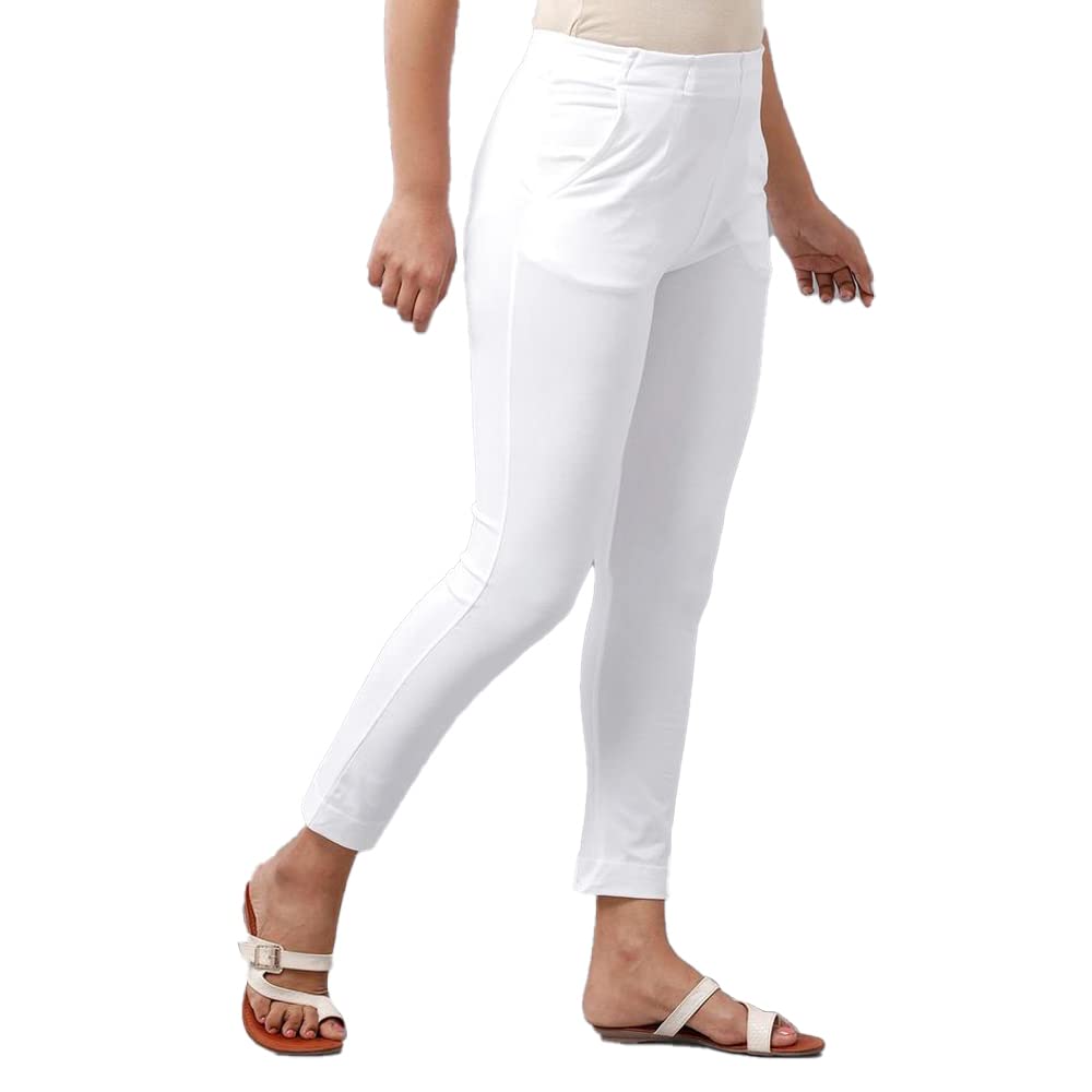 De Moza Womens Cotton Solid Cigarette Pant White