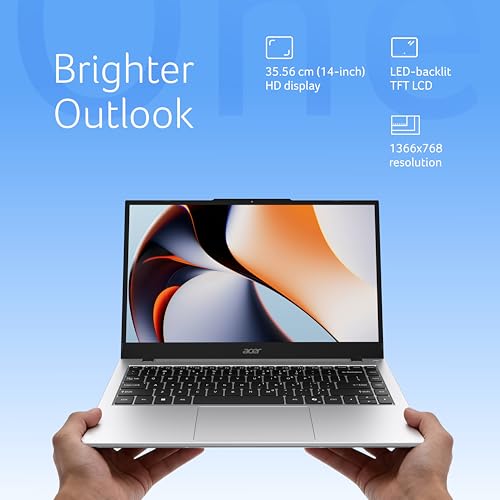 Acer Smartchoice Aspire One, AMD Ryzen 3-7320U, 8GB LPDDR5 RAM/ 256GB SSD, 14.0"/35.56cm TN HD Display, Win 11 Home, Pure Silver, 1.48KG, A114-43, Thin and Light Laptop