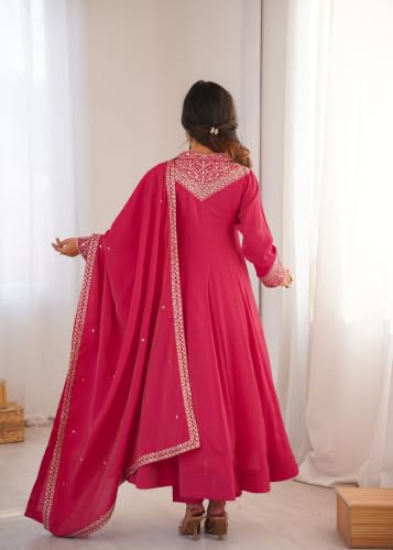 Leeli Peeri Designer Women's Roman Shimmer Silk Embroidered Anarkali Kurta Set With Dupatta