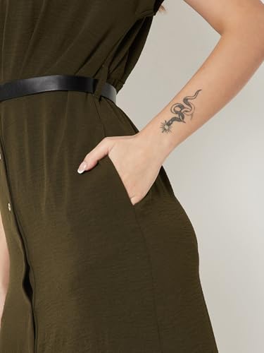 Max Women Solid Shirt Dress with Belt (Green_XXL)