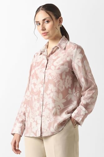 Women Pink Print Long Sleeves Formal Shirt