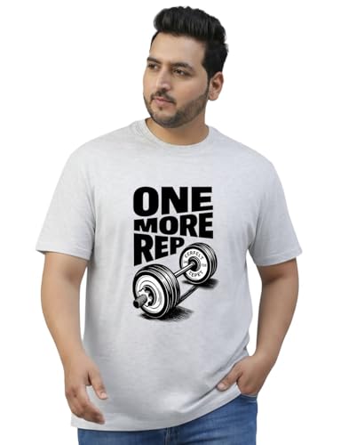 THE SOUTH STORE Men's Grey Melange Round Neck Half Sleeve Printed Plus Size T-Shirt | One More Rep