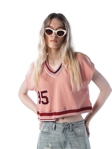 ONLY Women's Applique Loose Fit Pink Sweatshirt
