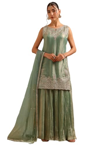 Soch Womens Sap Green Fendi Zari Embroidery Salwar Suit
