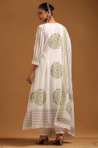 Soch Womens Off White Cotton Ethnic Motifs Suit Set With Beads