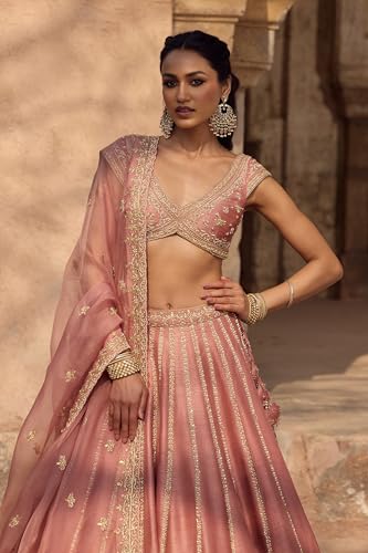 JIHU CULTURE Women’s Semi-Stitched Pink Fancy Silk Zari & Sequin Embroidered Lehenga Choli with Net Dupatta