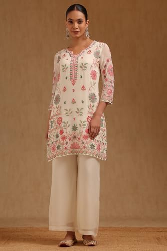 Soch Womens Off White Georgette Embroidered Suit Set With Thread Work