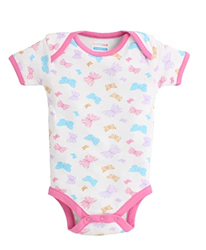 BUMZEE Pink & Sky Blue Half Sleeve Bodysuit Pack Of 3 For Baby Girl Age - 9-12 Months