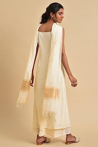 W for Woman Women's Cotton Kurta, Flared Pant & Dupatta (23FEWS19707-122238_Ecru