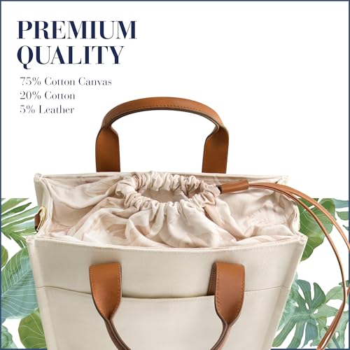 Tommy Bahama Women's Tote Bag, Medium Travel Purse Handbag with Adjustable Shoulder Strap and Leather Trim, Natural, Medium, Tommy Bahama Women's Tote Bag, Medium Canvas Travel Purse Handbag With