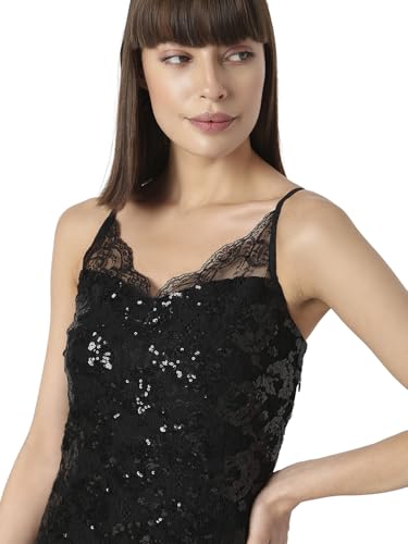 VERO MODA Women Sequence Polyester Knee Length Black Shift Dress