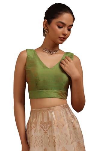Soch Womens Light Green Tussar Solid Padded Blouse