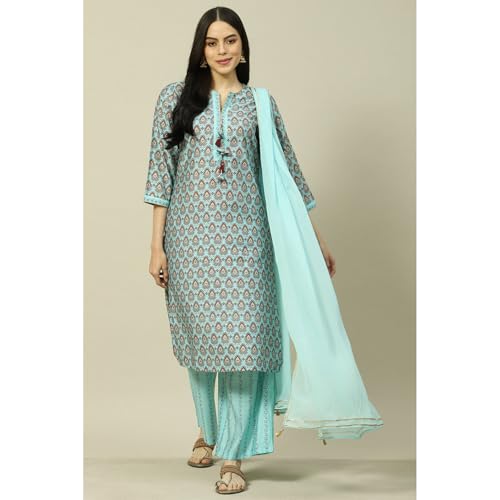 Rangriti Women Polyester Blend Printed Suit Set (RSKASRTD18002SS23LBLU_Blue