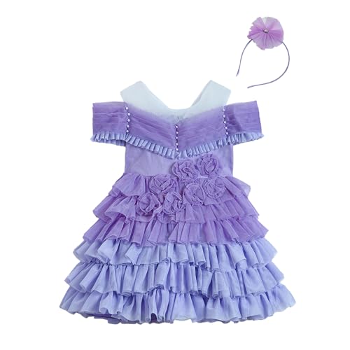 Hopscotch Girls Lavender Short Sleeves Floral Applique Dress for Age (4-5 Years)