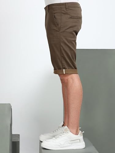 BEEVEE Men’s Casual Brown Printed Cotton Lycra Shorts | Mid Rise, Knee Length, 4 Pockets, Drawstring Closure, Regular Fit