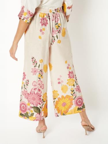 Max Women Floral Print Palazzos (White_L)