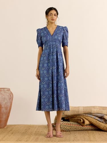 Aarke Ritu Kumar Denim Blue Fiona Fit & Flare Sleeveless Long Dress