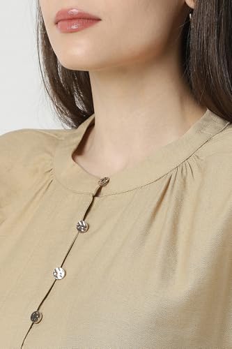 Van Heusen Women's Nylon Blend Modern Calf Length Dress (VWDRFRGPL10472_Beige