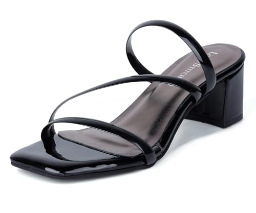 LOUIS STITCH Trendy Strap Black Design Block Heel Sandals for Women – High Heel Sandals