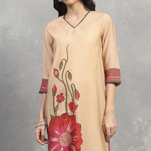 Rangriti Women Gold Viscose Blend Printed Straight Kurta_36