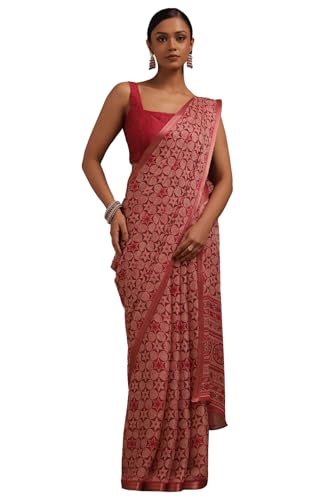 Soch Womens Wine Georgette Floral Print Saree