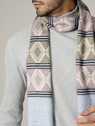 Ravaiyaa - Attitude is everything Men's Pure Wool Muffler, Winter Scarf Neck Wrap Diamond Pattern Stylish Muffler (Purple & Light Brown)