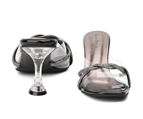 LOUIS STITCH Women’s Slip-On Transparent Pointed Heel Sandals | Open Toe Black Stylish Stiletto Heel Sandal for Ladies, Fashionable and Comfortable Sandal | LSOF-LDPH-SLGSJB | UK-6