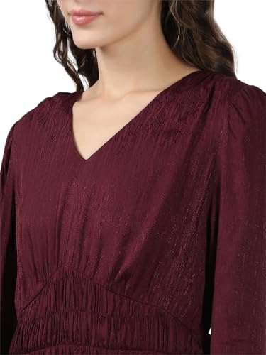 VERO MODA Women's Fit and Flare Maroon Dress