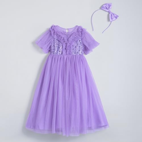 Hopscotch Girls Purple Short Sleeves Sequin Embellished Gown for Age (2-3 Years)
