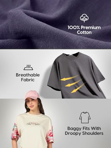 Bewakoof Official Disney Merchandise Hakuna Matata Women's Graphic Printed Oversized Fit Half Sleeve Round Neck Cotton T-Shirt_657328_Purple_3XL