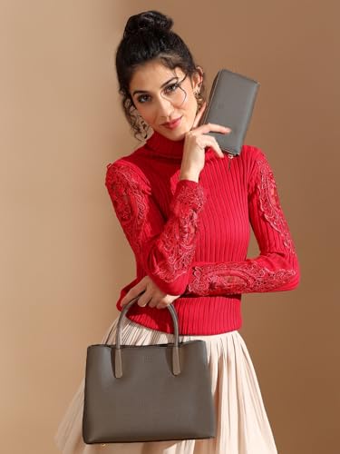 ITTI Steller Handheld Structured 3-Compartment Handbag Purse for Women with Free Matching Wallet | Elegant Daily & Work Use Bag (Coffee)