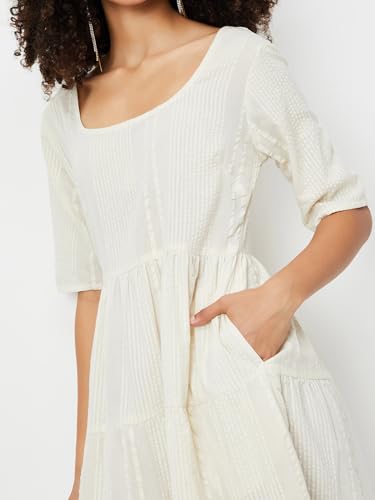 Max Women's Pure Cotton A-Line Midi Dress (RR56001_Off White