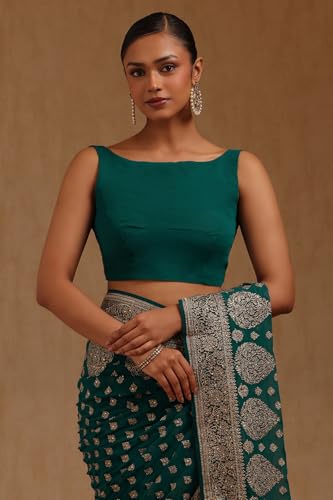 Soch Womens Turquoise Blue Georgette Embroidered Saree With Stone Work
