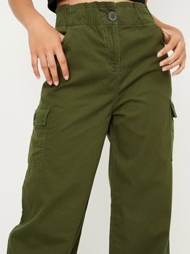 max Girls Solid Full-Length Regular Fit Flared Trousers,Olive Green,13-14Y