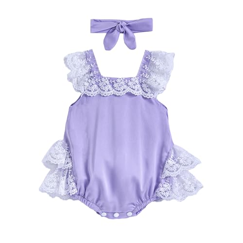Hopscotch Girls Lavender Sleeveless Lace Embellished Onesie For Age (12-18 Months)