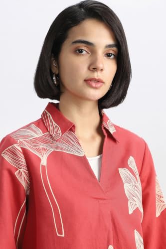Women Red Print Long Sleeves Shirt