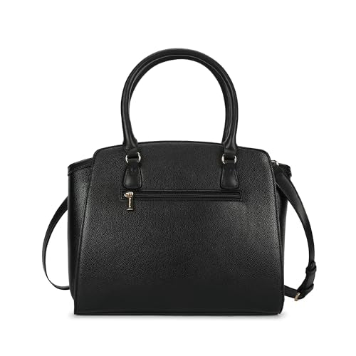 Fastrack Black Core Satchel | Women’s Faux-Leather Handbag in Black | 2 Compartments, Zipper Pockets, External Pocket & Detachable Strap | Gold Hardware