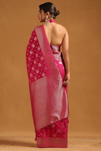 Soch Womens Fuchsia Viscose Silk Floral Zari Woven Saree