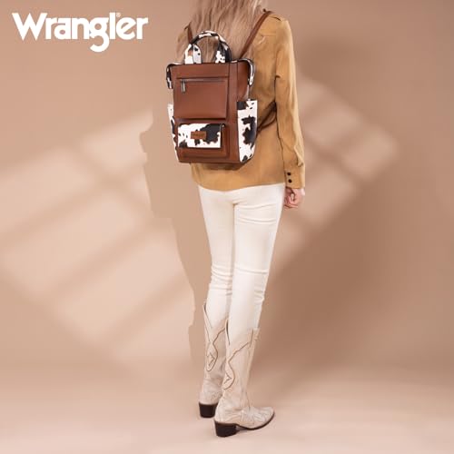 Montana West Wrangler Backpack Purse for Women Fashion Ladies Back Zip Anti Theft Convertible Backpack with Adjustable Strap, A Classic Brown-cow Print, Daypack Backpacks