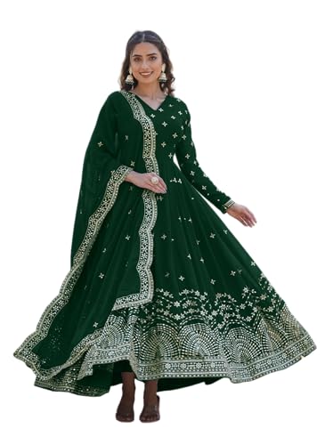 Fashion Basket Faux Georgette Sequins Anarkali Dress for Women (in, Alpha, XL, Regular, Green)
