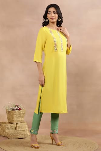 W for Woman W Women Yellow Solid Viscose Kurta Set With Slim Pant_24ONWS11965-218195_XS
