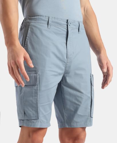 Jockey MZ08 Men Super Combed Cotton Woven Straight Fit Cargo Shorts with Seven Pockets_Windward Blue_M